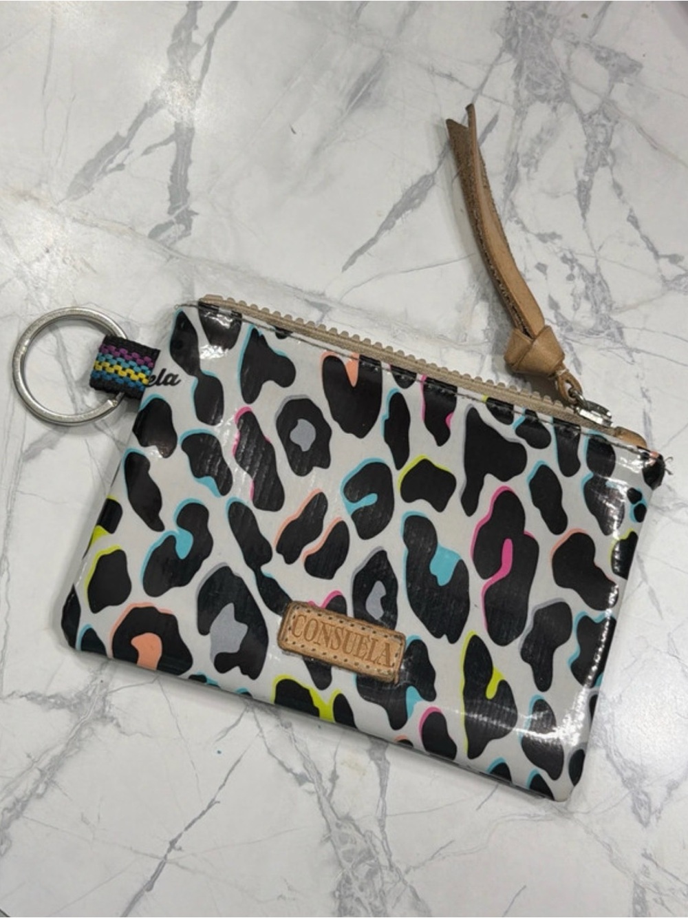 Consuela White Multicolor Leopard-print Wristlet Pouch